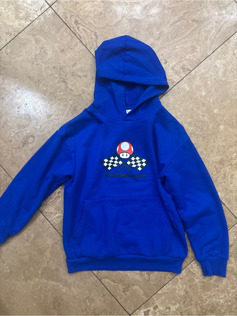 Blue Kids Hooded Sweatshirt with Racing Mushroom Graphic